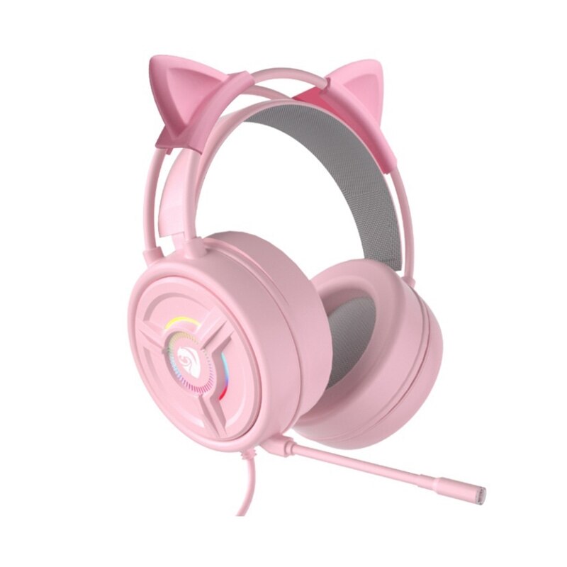 Pink for CAT Ears Crystal Headset Wired Stereo Headphones Desktop/laptop 4D 7.1 Channel Gaming Headset Mic Microph