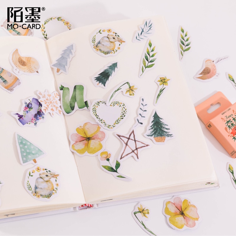 46Pcs Boxed Stickers Forest Dream Paradise Series Fresh Literature and Art Hand Account Diary Decoration Sealing Sticker 4CM