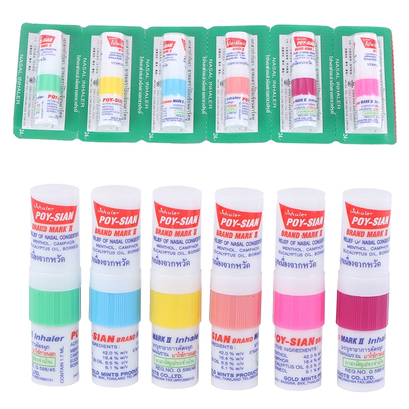 6Pieces Mint Cylinder Oil Brancing Thailand Nasal Inhaler Hot Summer Use Prevent Sunstroke Nasal Inhaler Poy Sian Stick