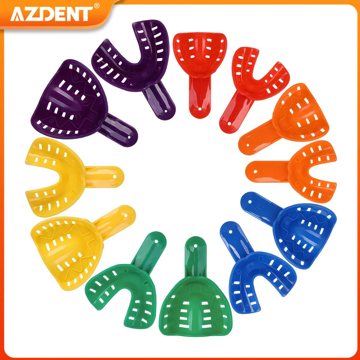 12PCS/Set AZDENT Dental Impression Trays Plastic Teeth Holder Tray Tools for Children Adults Size Small Middle Large