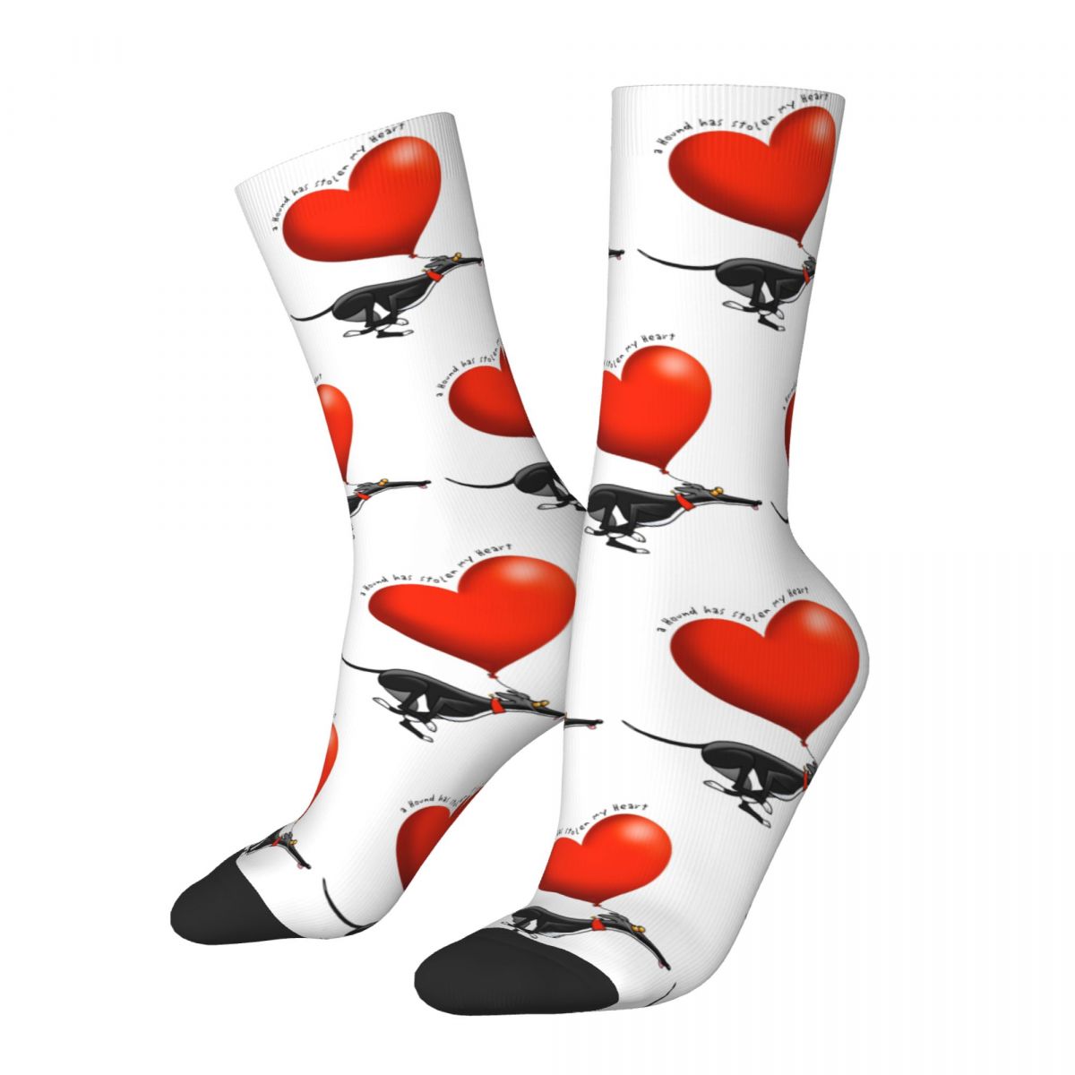 Black Hound Greyhound Dog Accessories Crew Socks Cozy Funny Stolen Heart Skateboard Middle Tube Socks Warm for Unisex Best Gifts