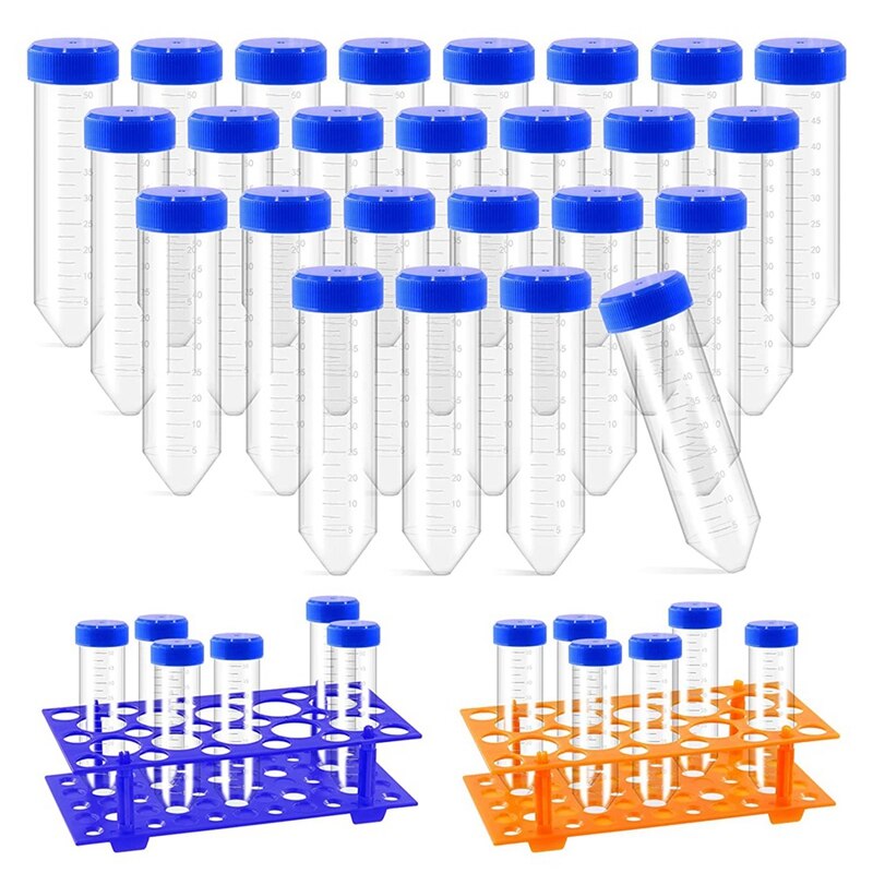 27Pcs Prp Tubes With Test Tube Rack, Including 25Pcs Plastic Centrifuge Tubes And 2Pcs Blue Orange B