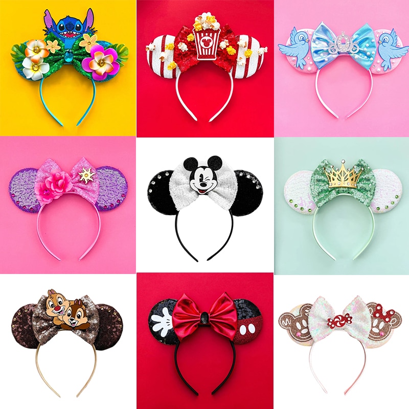 2023 Disney Mickey Mouse Ears Headband Kid Adult Festival Party Sequins Bow Hairband Women Baby Girl Party Hair Accessories Gift