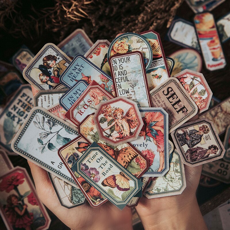 50Pcs Stickers label Fashion pictorial Paper material collection Scrapbooking book Map travel Decorative 147*85MM