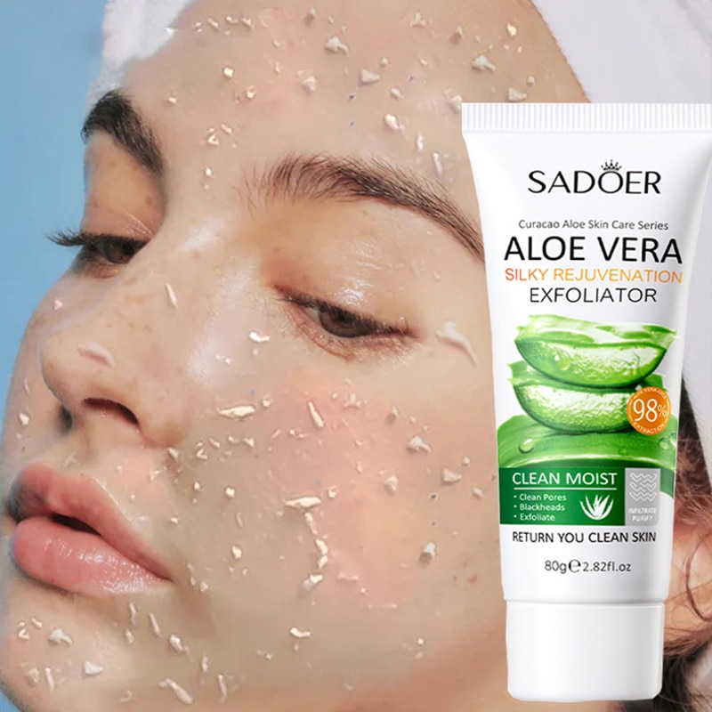 Face Exfoliating Gel Aloe Vera Facial Exfoliating Scrub Cleanses Whitening Acne Blackhead Treatment Shrink Pores Skin Care 80g