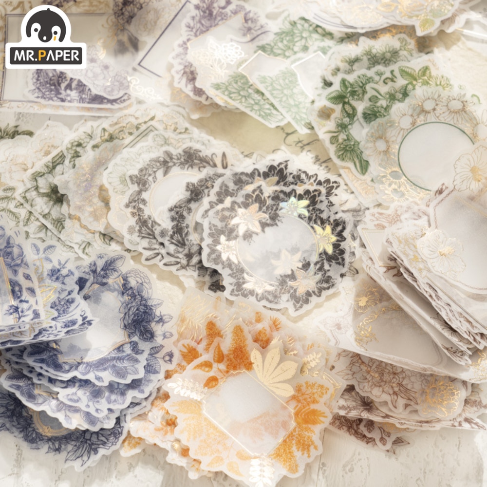 Mr. Paper 8 Styles 20 Pcs/bag Stamped Stickers Vintage Beautiful Plant Border Sulphate Paper Handbook DIY Material Collage