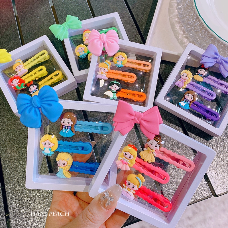 1Set Girls Cartoon Hair Clip Princess Fun Cute Gradient Duck Bill Clip Frosted Texture Hair Clip Children's Box Hair Access