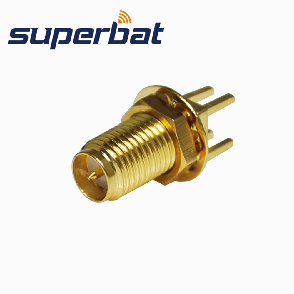 Superbat 10pcs RP-SMA Female(male pin) End Launch Bulkhead PCB Mount RF Coaxial Connector