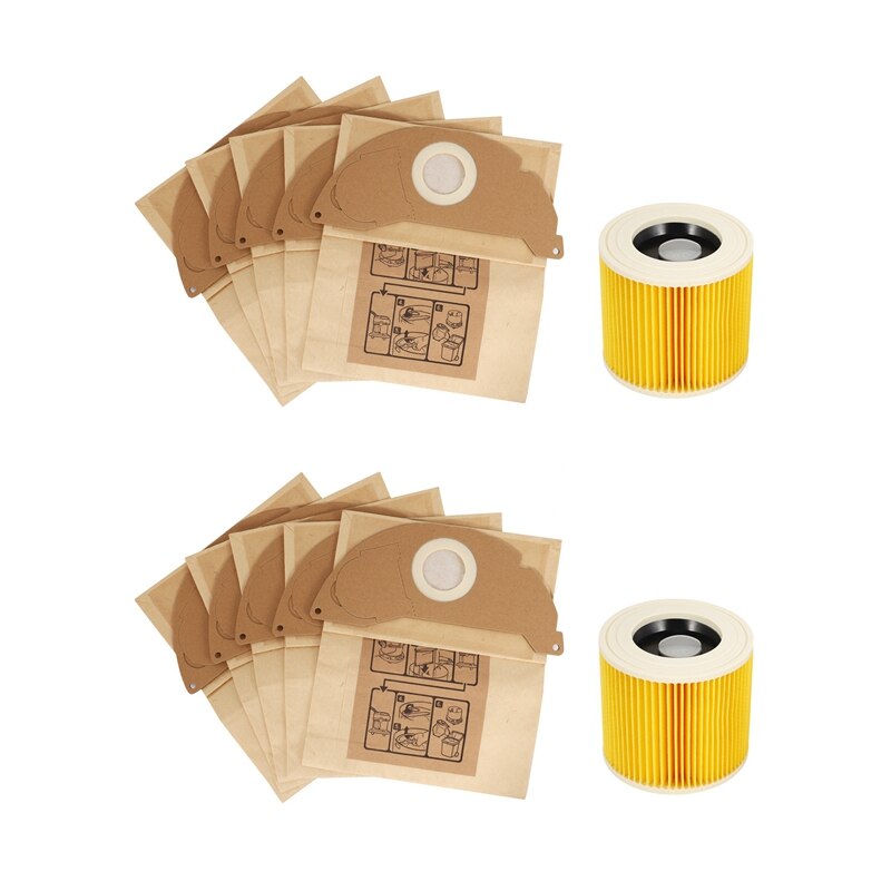 2X For Karcher Wet & Dry Vacuum Cleaners Bags And Filter Set