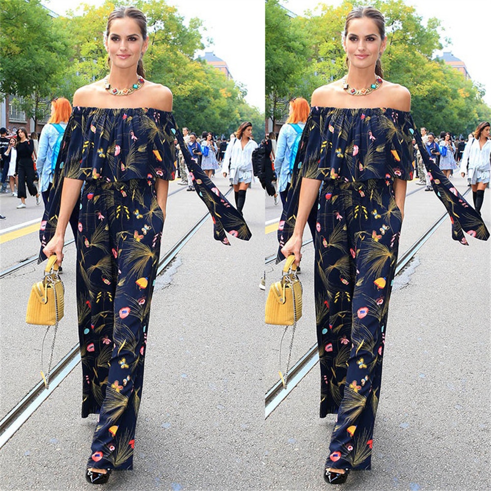 Pants New women's one-shoulder jumpsuit Printed trousers Fashion versatile pants