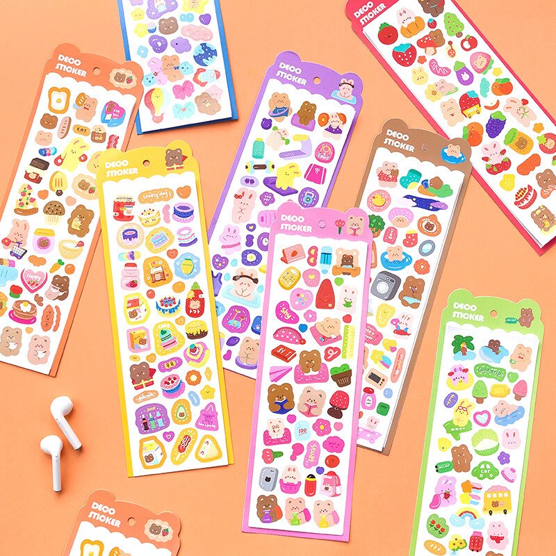 MOHAMM 1 Sheet Colorful Candy Stickers Hand-painted Cartoon Kawaii Animals Children's Hand Account DIY Material