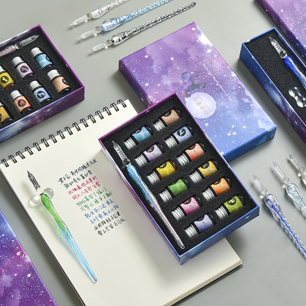 Fashion Crystals Glass Pens Kit Smoothing Writing Pen Gift for Birthday glass dip pen set
