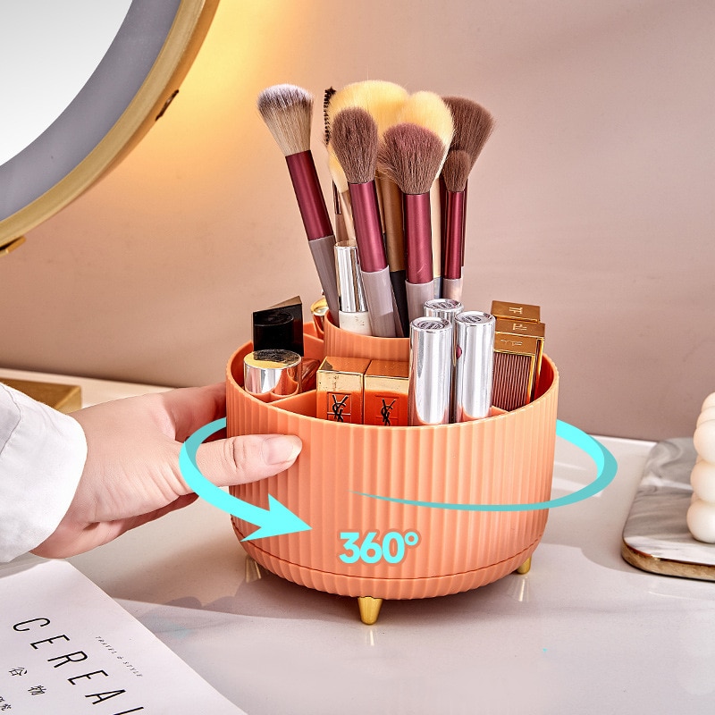 360 Degree Rotating Makeup Organizer Desktop Cosmetic Brushes Organizer Dust-proof Lipstick Eyebrow Pen Eye Shadow Brush Holder