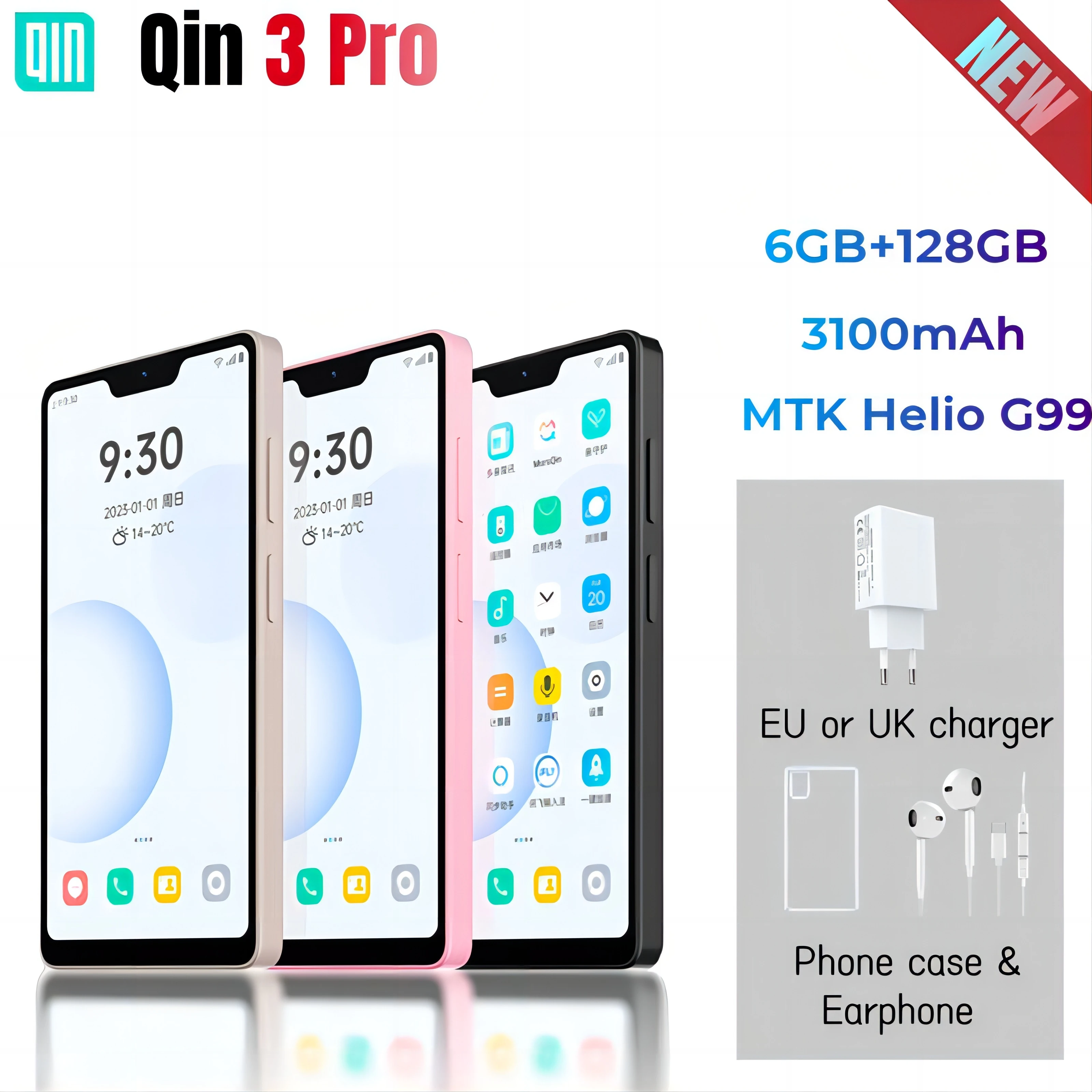 Qin 3 Pro 2023 QinPhone New Model Touch Screen Fingerprint Unlock MTK Helio G99 Android 12 3100mAh 720*1496P 8MP Smart Phone