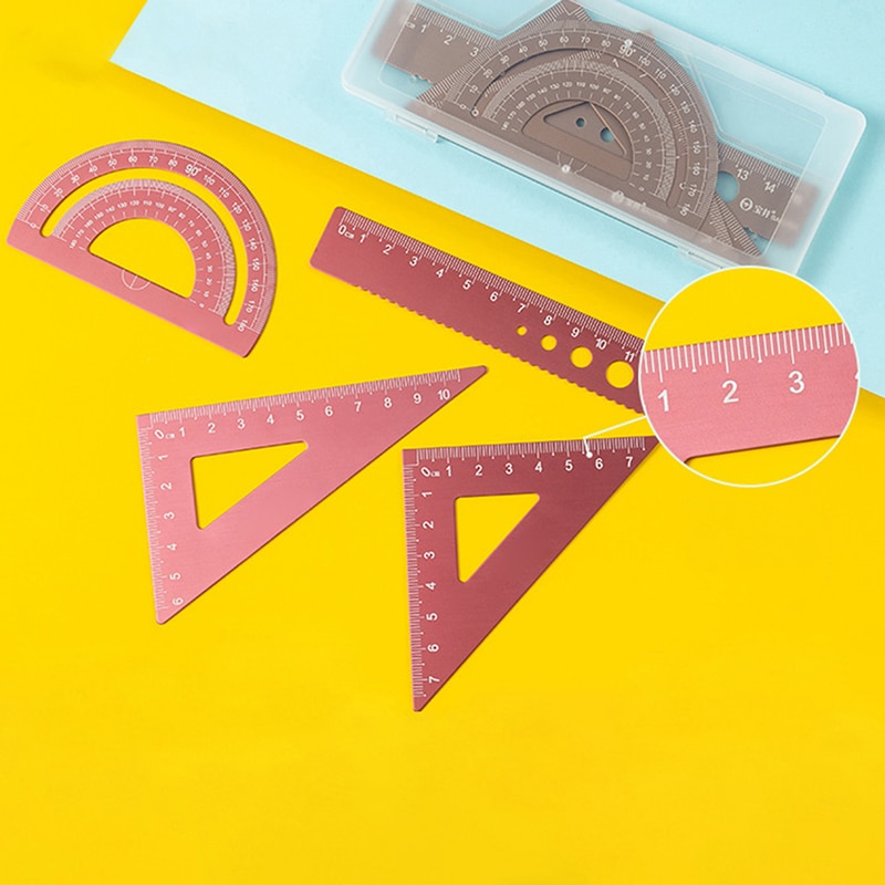 4PCS/Set Aluminum Alloy Ruler Drawing Measurement Geometry TriangleRuler straightedge Protractor A variety of rulers