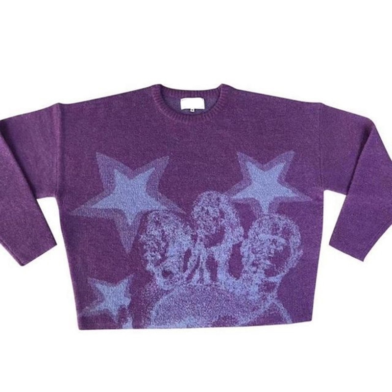 Harajuku Men's Pullovers Sweaters skull star print Women's Knitted Streetwear Oversized Harajuku O Neck Knitwear Men C