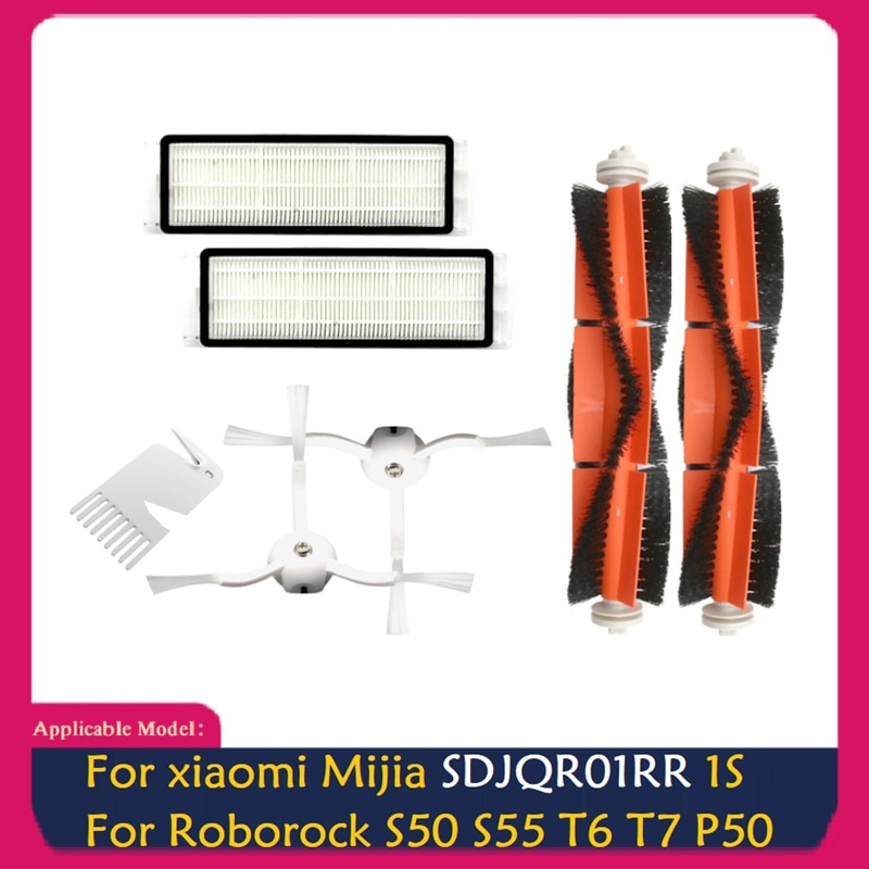 7 Pcs Main Side Brush Filter For Xiaomi Mijia SDJQR01RR 1S / S50 S55 T6 T7 P50 Vacuum Cleaner Replacement Accessories
