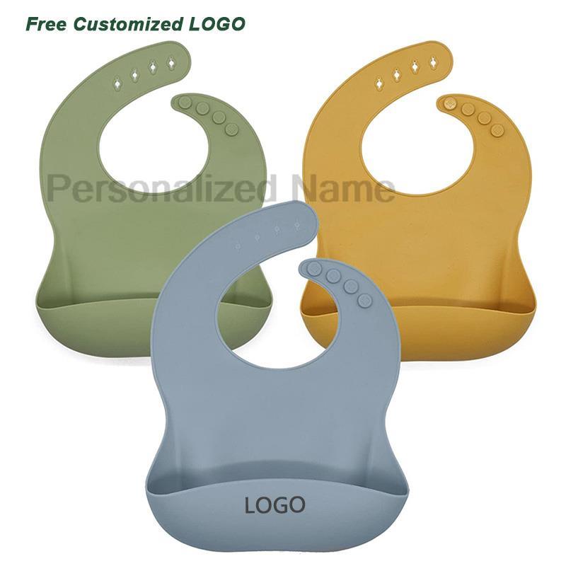 Silicone Baby Bib for Babies & Toddlers Waterproof Silicone Bibs Soft With Food Catcher Pocket for Boys & Girls Free Cus