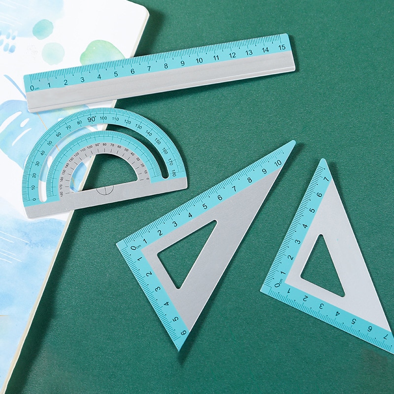 4PCS/Set Aluminum Alloy Ruler Drawing Measurement Geometry TriangleRuler straightedge Protractor A variety of rulers