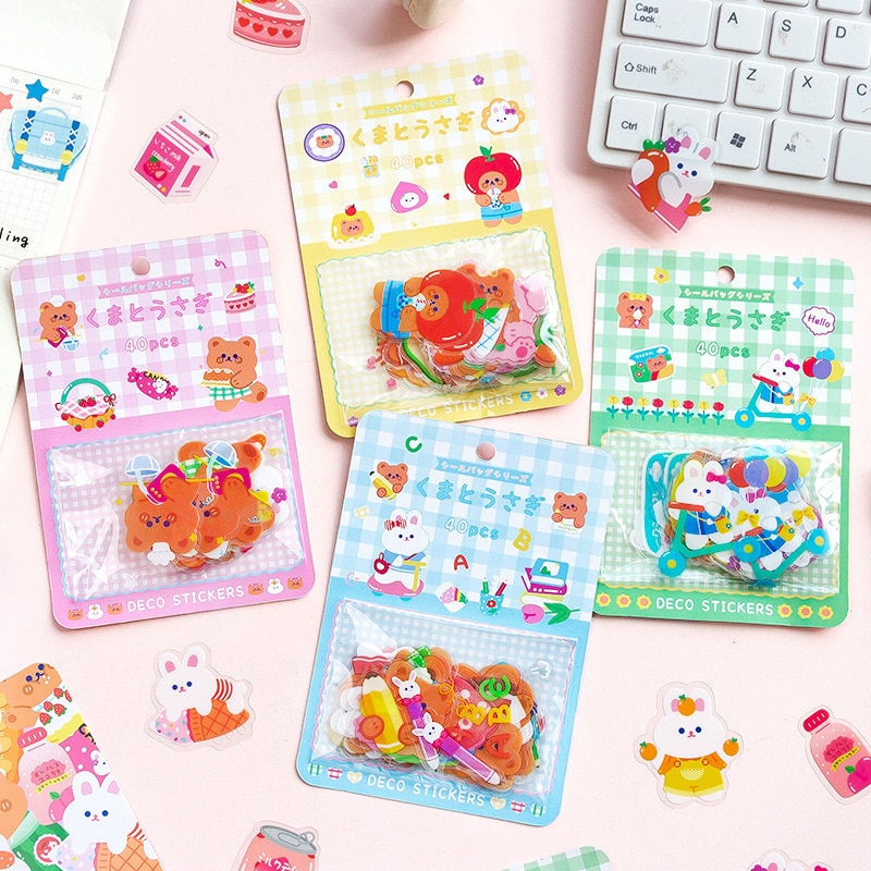 MOHAMM 40pcs Sticker Bag Snacks Soft Candy Cute Bear Rabbit PVC Waterproof Sticker Hand Account Diary Decoration