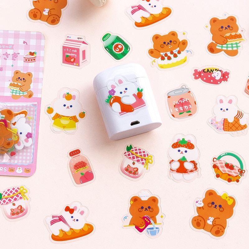 MOHAMM 40pcs PVC Waterproof Sticker Bag Snacks Soft Candy Cute Bear Rabbit Diary Decoration