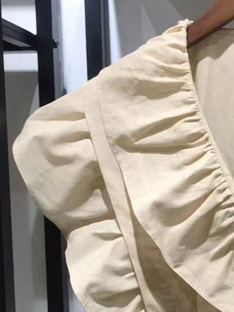 2023 New Summer Women Fashion Solid Color Set Ladies Ruffled Pleated V-Neck Short Blouse and Cascade Ruffle All-Match Mini Skirt