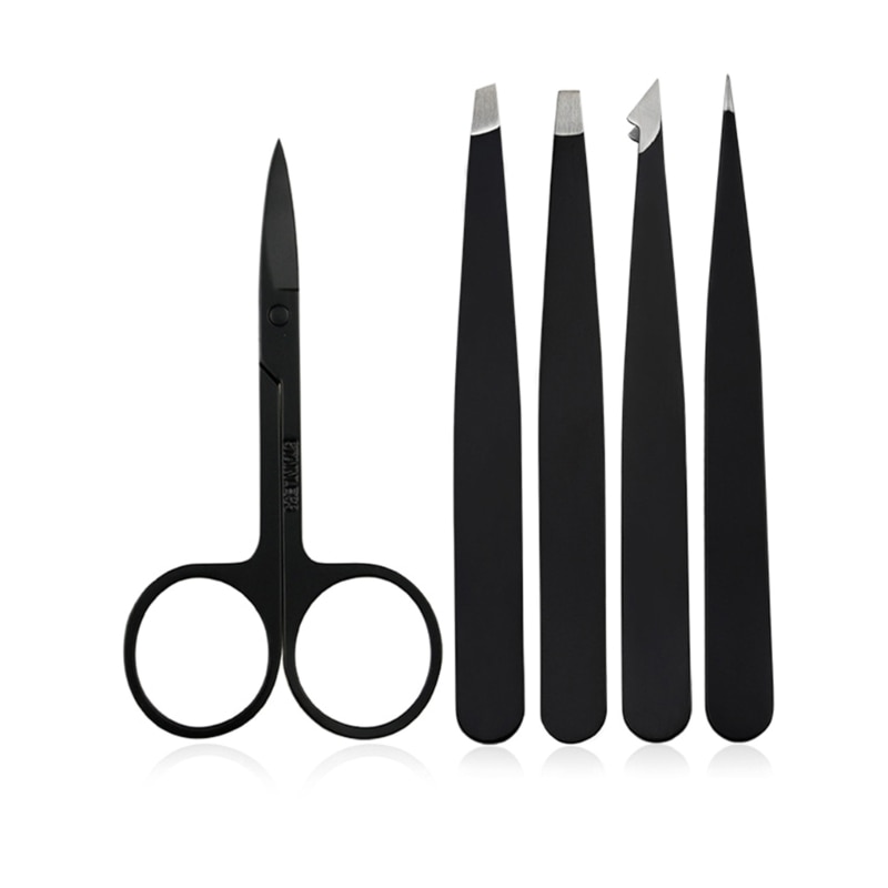 5×Eyebrows Tweezers and Scissor with Leather ,Great Precision for Eyebrow,Ingrown Hair,Splinter, Hair Removal