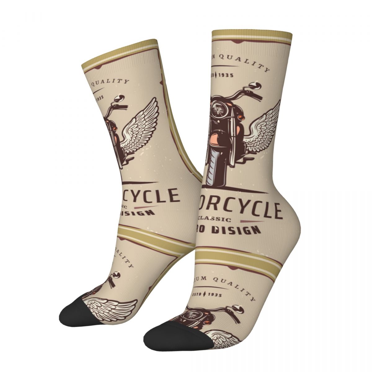 Happy Funny Men's compression Socks Vintage Motorcycle Vintage Harajuku Motorcycle Motor Race Hip Hop Novelty Pattern Crew 