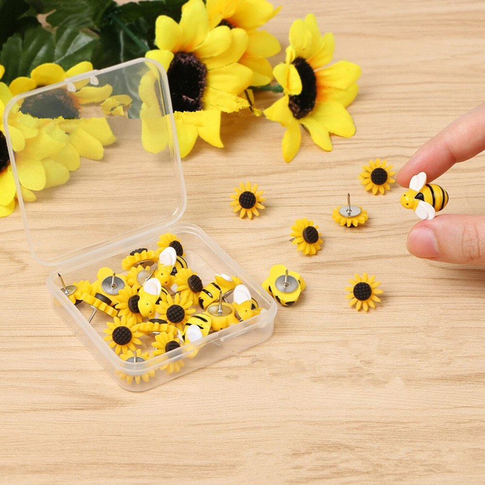 30pcs Creative Cartoon Sunflower Thumbtack Wall Decoration Cork Board Press Nail Diy Handmade Map Pin Photo Wall Fixed Pushpin