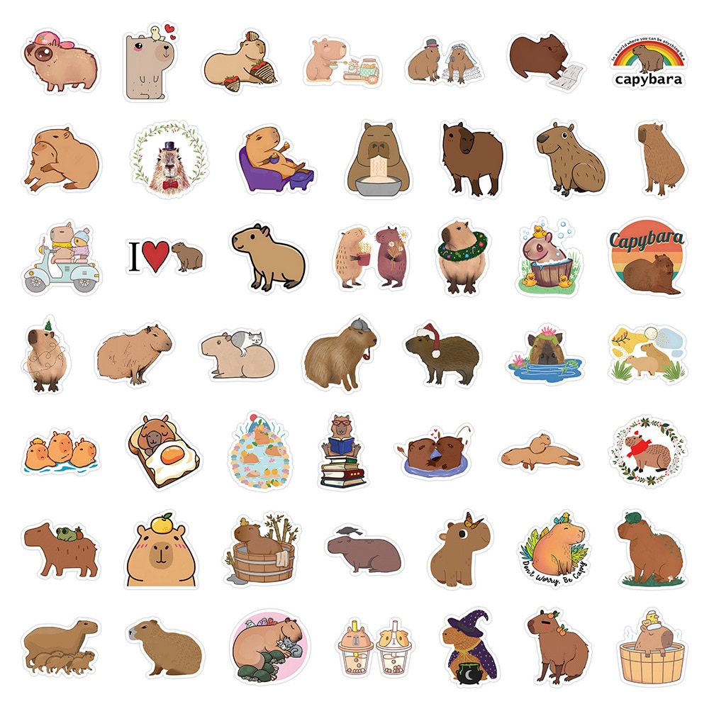 10/50pcs Cute Vintage Capybara Stickers Retro Style Handmade Stickers Planner Stickers Kawaii Animal Sticker Pack for Laptop