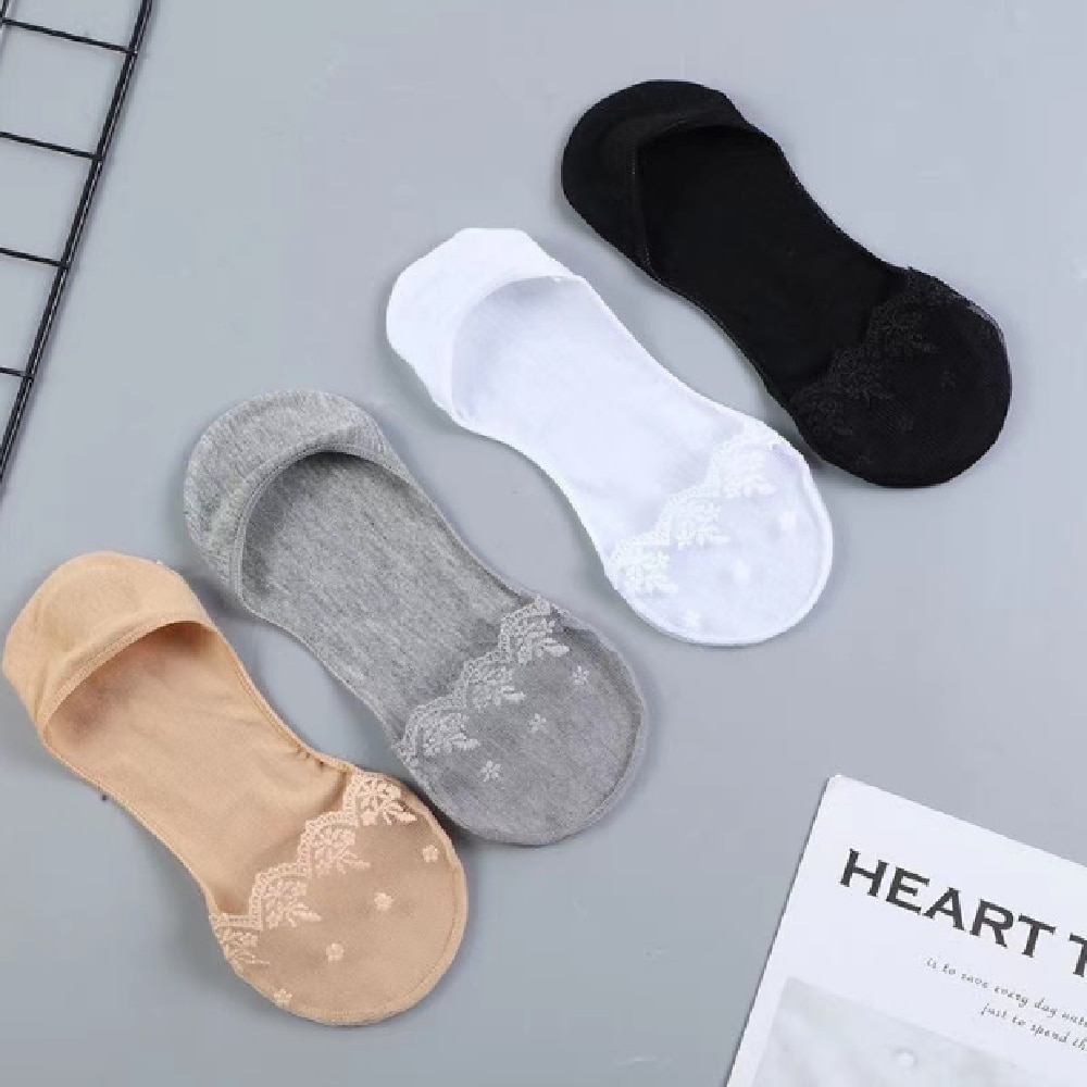 Woman Summer shallow invisible non-slip cotton ship socks Lace stockings thin hollow Breathable socks 4 colors optional Hot