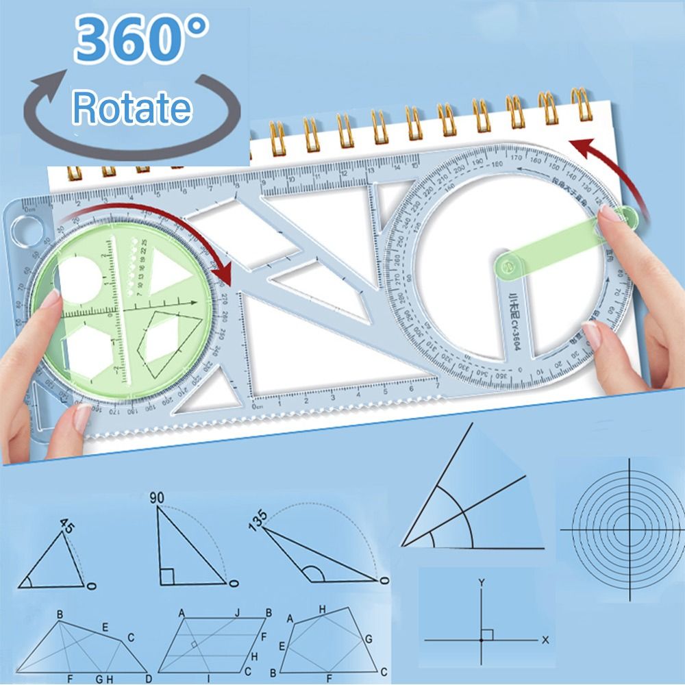 New Rotary Multi-function Geometric Drawing Template Ruler Protractor Learning Measuring Tool Architecture Stationery Supplies