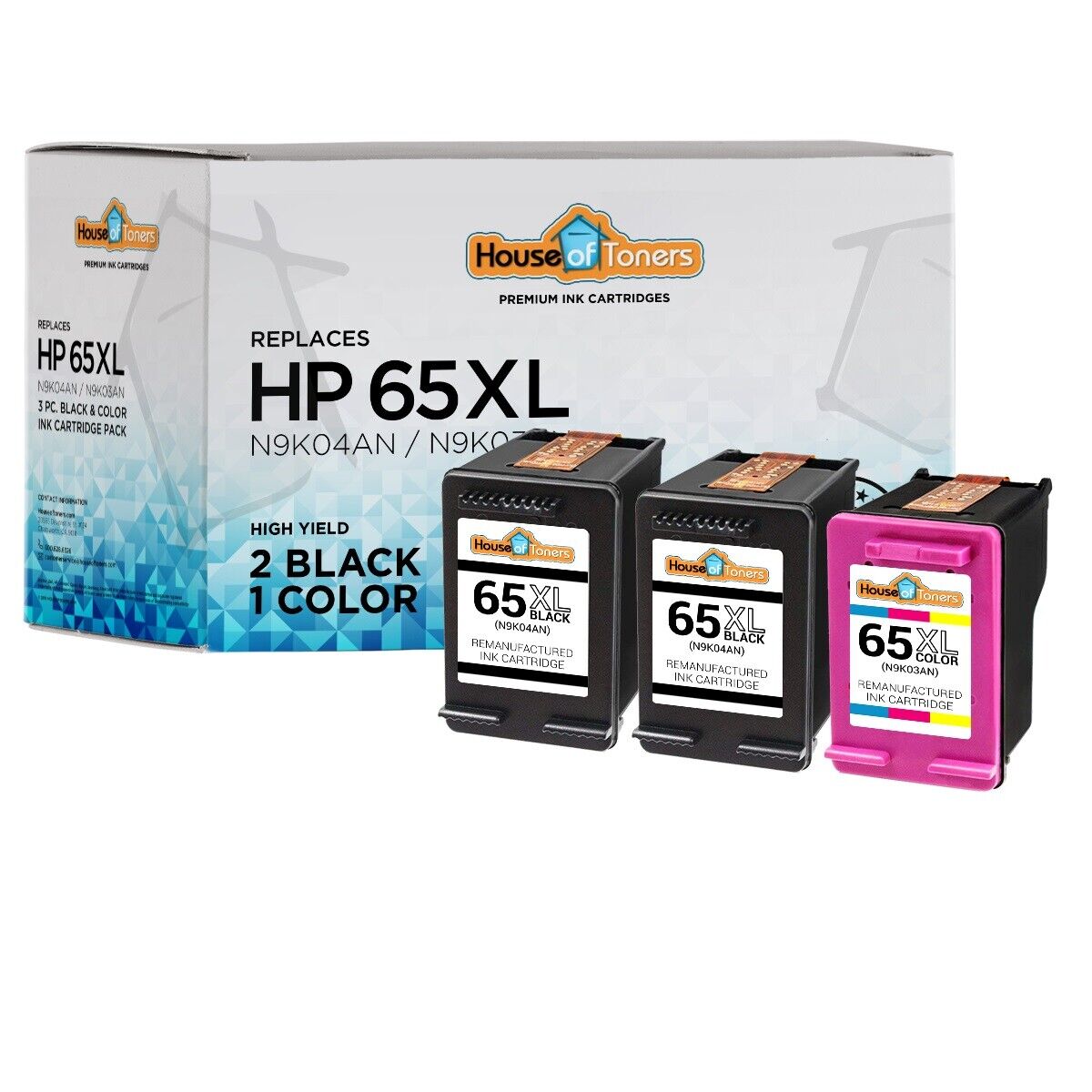 3pk Ink Cartridges for HP 65 fits Deskjet 2622 2652 2655 3722 ENVY 5052 5055