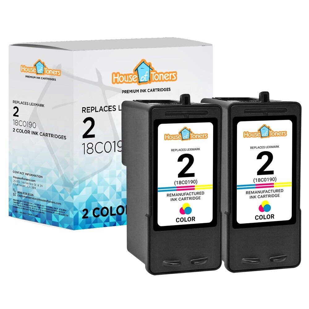2 PACK Color Ink Cartridge #2 18C0190 Lexmark X2580 X3580 X4580