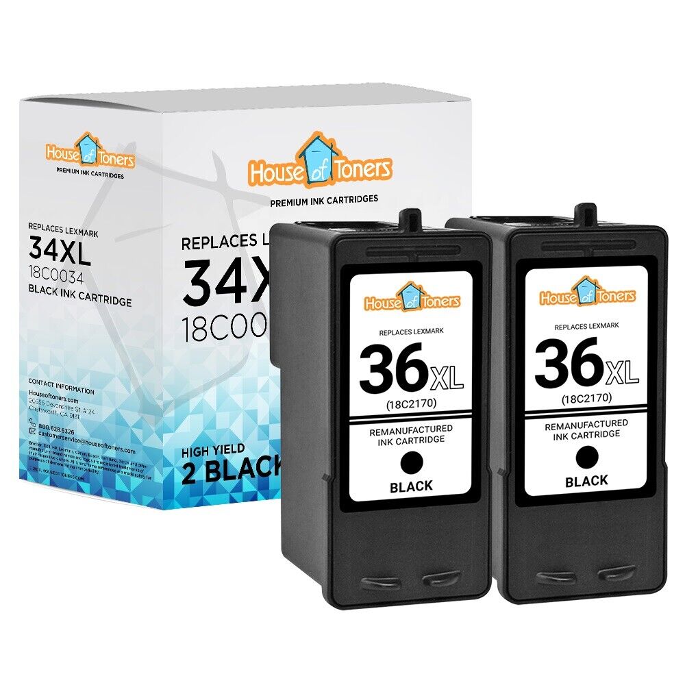 2pk #36A Black Replacement Ink Cartridge for Lexmark X3650 X4650 X5650 X5650es