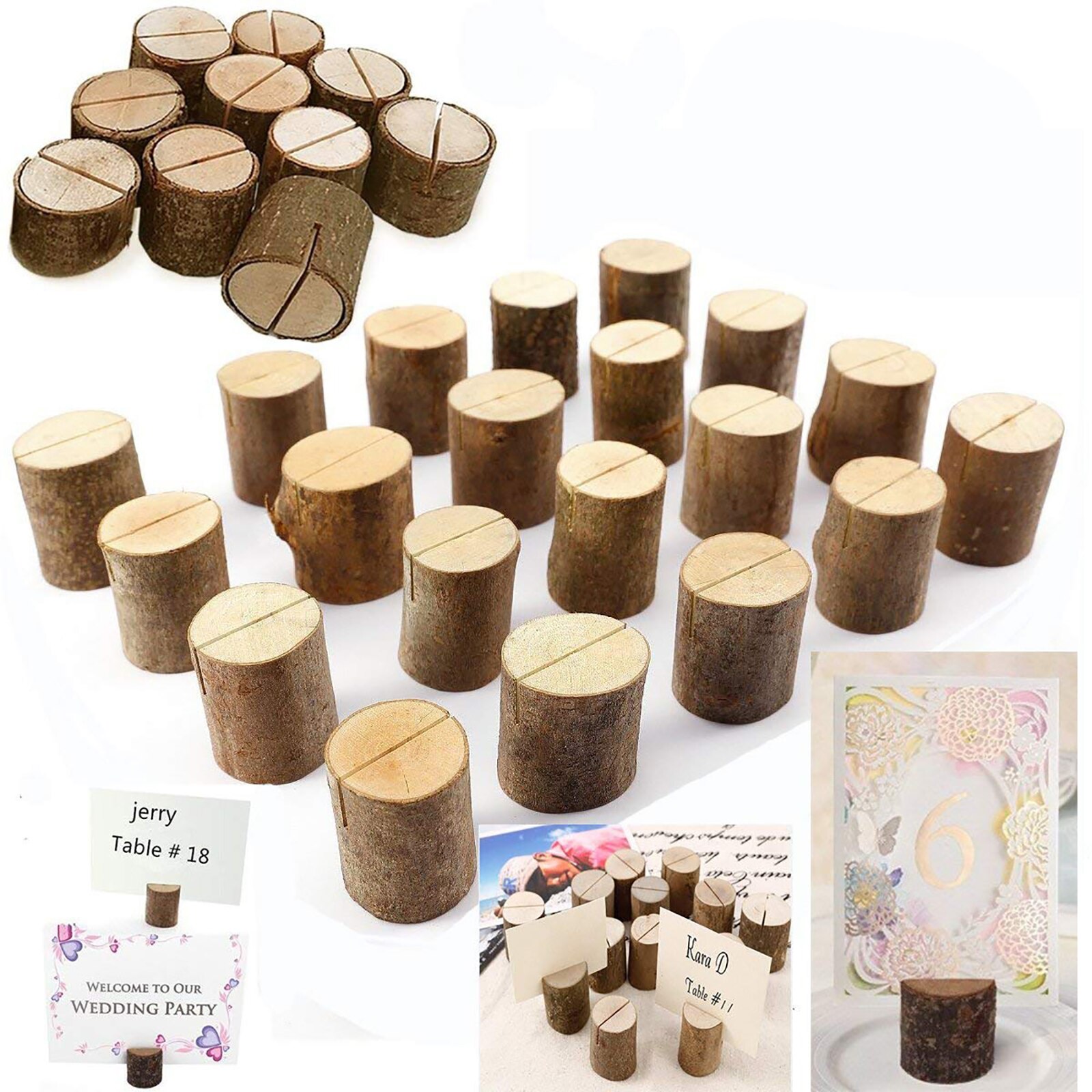 20Pcs Wood Place Card Holders and 20Pcs Kraft Paper Cards, Table Number Holders