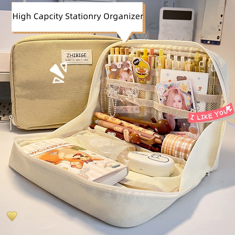 High Capacity Pencil Case Ins Simplicity Solid Color Pencil Bag 2023 New Trendy Big Stationery Storage Bag Student Supplies