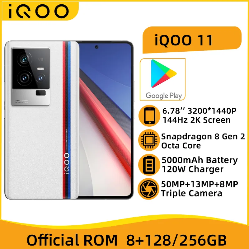 iQOO 11 5G Snapdragon 8 Gen 2 6.78'' 144HZ 2K AMOLED Screen 50MP Triple Camera 5000mAh Battery 120W Super Charger NFC
