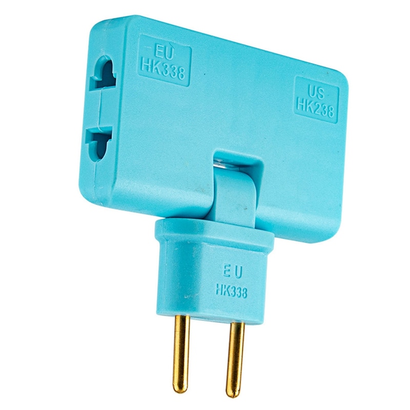 2X EU Plug Converter 3 In 1 Rotatable Outlet Extender 180 Degree Extension Plug Multi Plug Mini Outlet Adapter,Blue