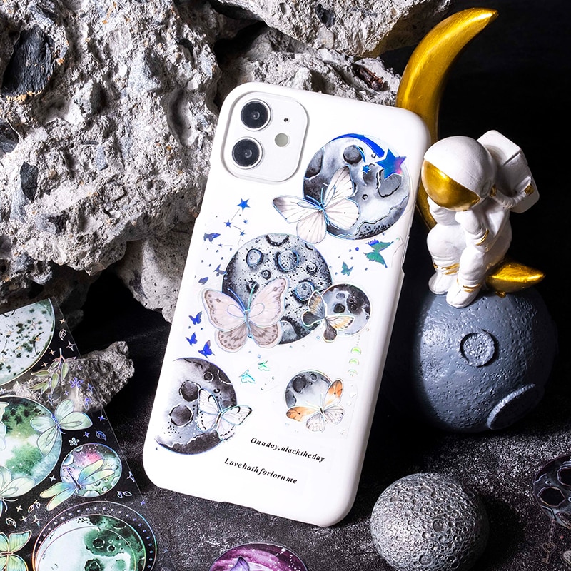 2Sheet PET Stickers Star Moon Butterfly DIY Material Base Paper Gift Sticker Decoration Scrapbooking Waterproof 65*233mm
