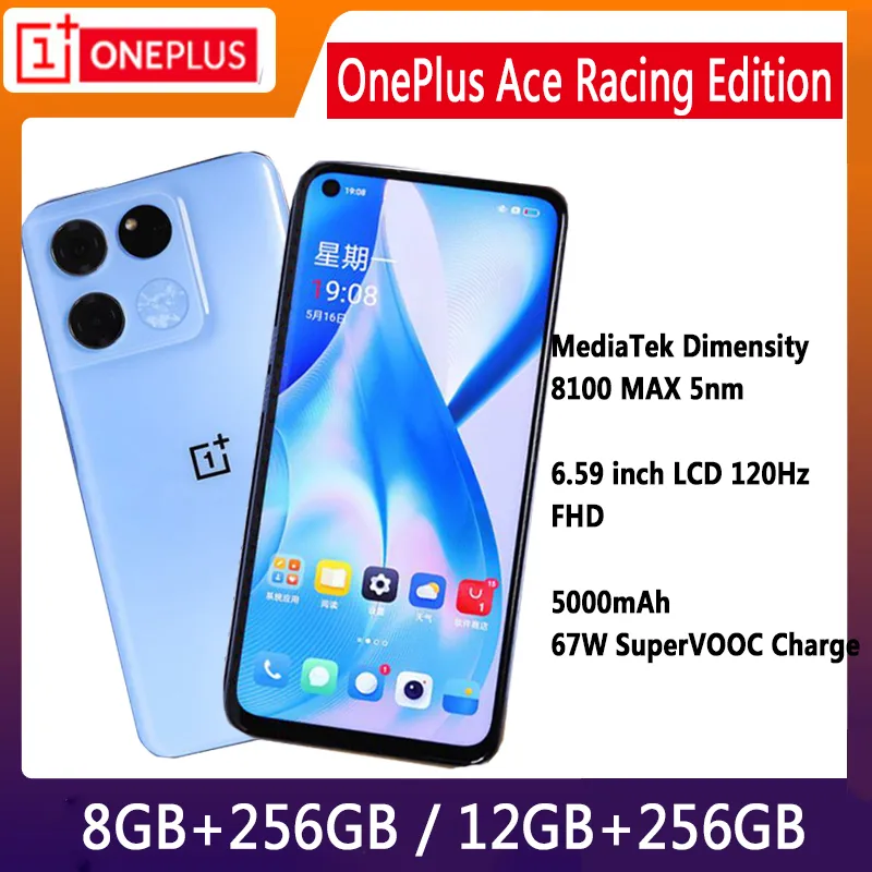 OnePlus Ace Racing Edition 5G Smartphone 256GB MTK Dimensity 8100 MAX 6.59” 64MP Camera 67W Fast Charge 5000mAh
