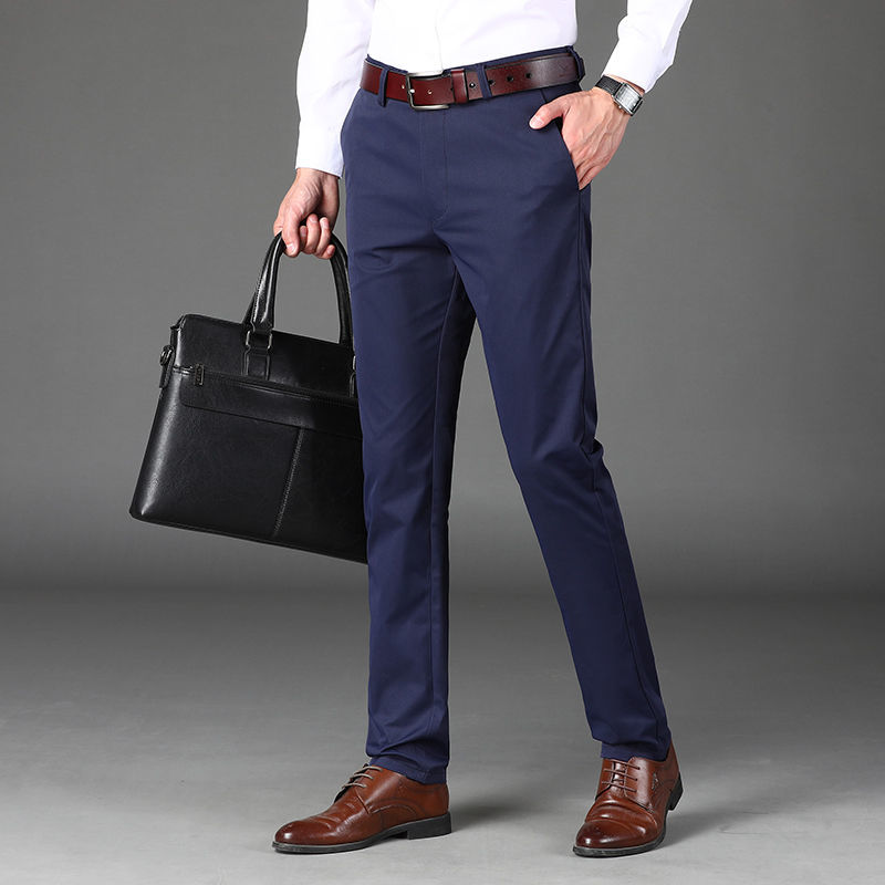 Summer Fashion Men Business Casual Simplicity Solid Color Pants Comfortable All-match Mid Waist Straight Trousers Male Clothes