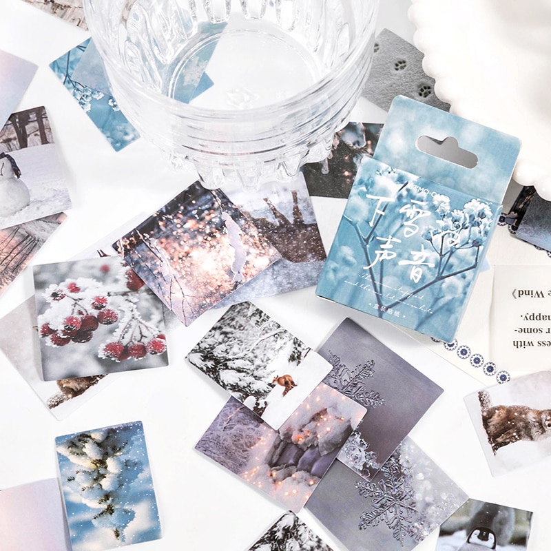 46 Sheets Box stickers snow ins landscape winter handbook diary decoration winter scenery animals aesthetic stickers 44*44mm