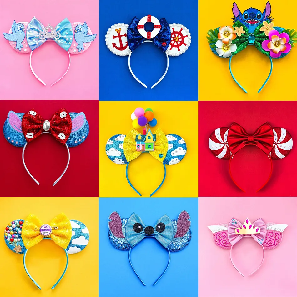 Disney Baby Accessories Sets Mickey Daisy Seven Dwarfs Girls Elsa Headband Sequin Kid Christmas Hair Headwear for Carnival Party