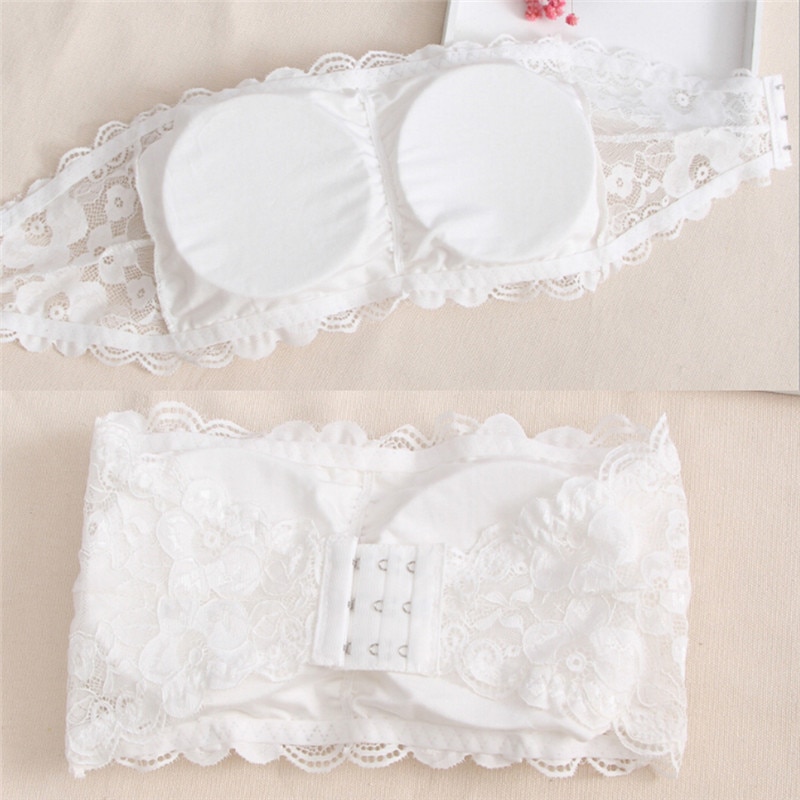 New Sexy Women's Lace Floral Bralet Bra Bustier Back Closure Bandeau Crop Top Padded Bra Bralette Strapless Tube Top Linger