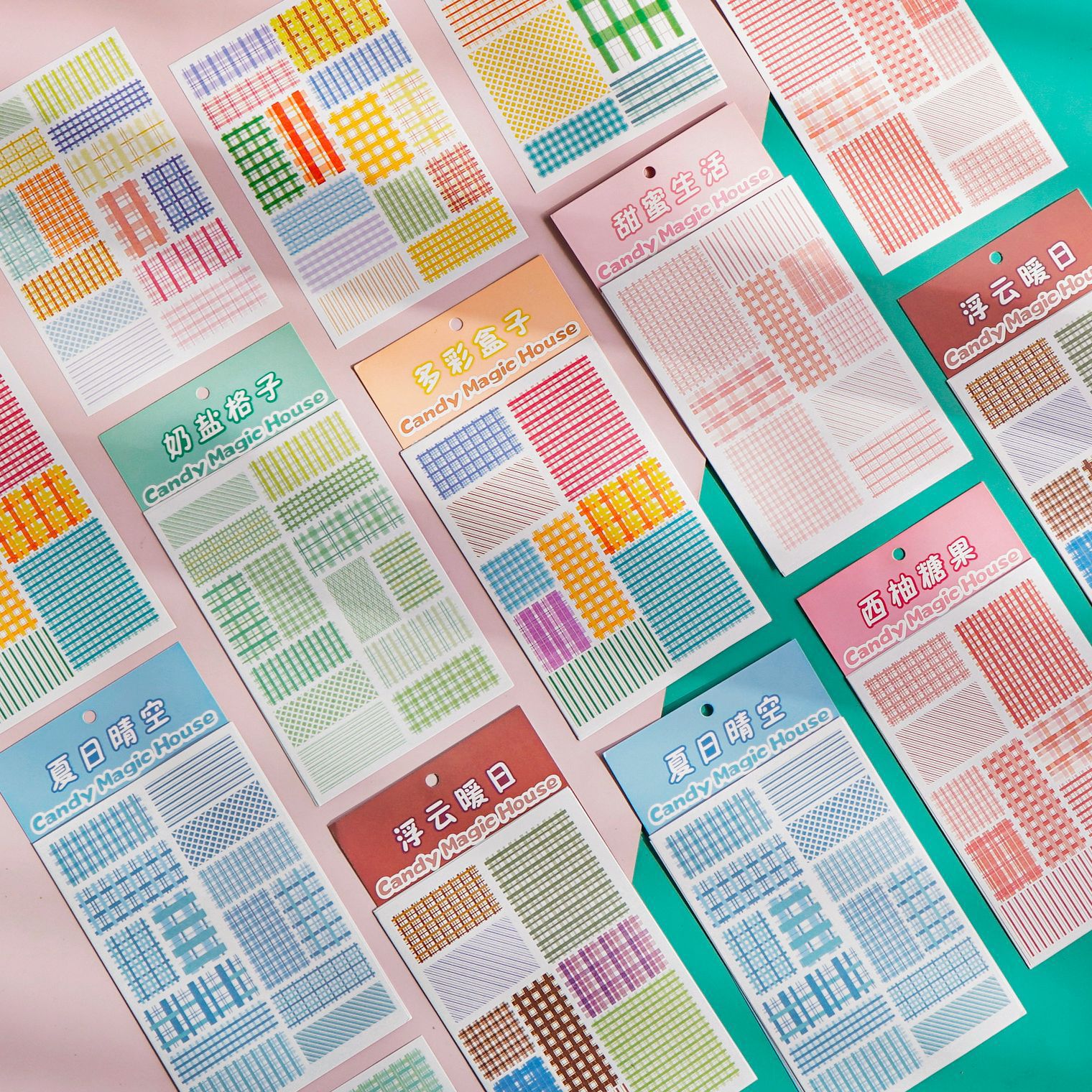 MOHAMM 4 Sheets Kawaii Grid Stickers Set Colorful Candy Color Hand Account Creative DIY Material