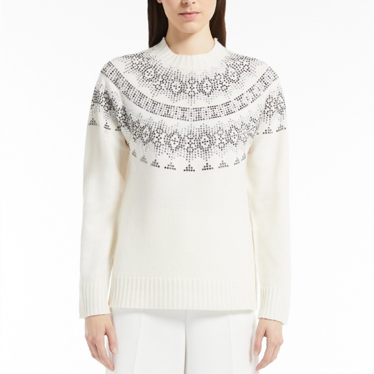 2022 Autumn Women Diamond 2 Colors Sweater 100% Wool Long Sleeve Loose Design O-Neck Ladies Knitwear Pullover