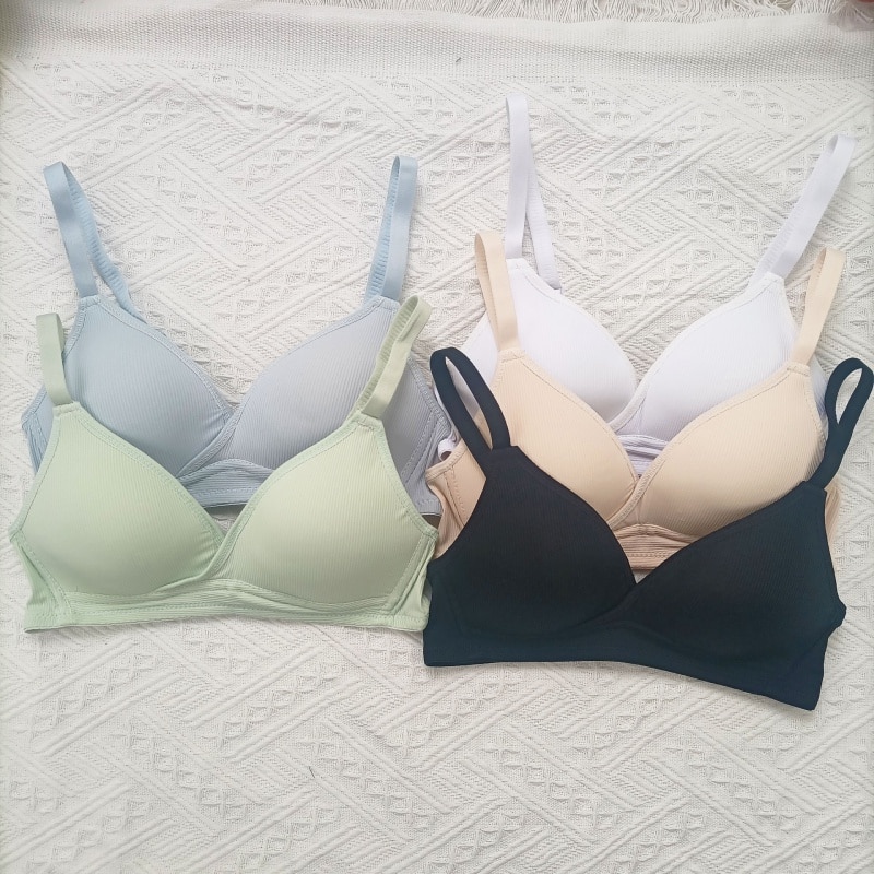 ICCLEK Cotton Underwear AB Cup Bra Wireless Gathered Comfort V Brassiere Push Up Lingerie Bralette For Women Seamleass Bras