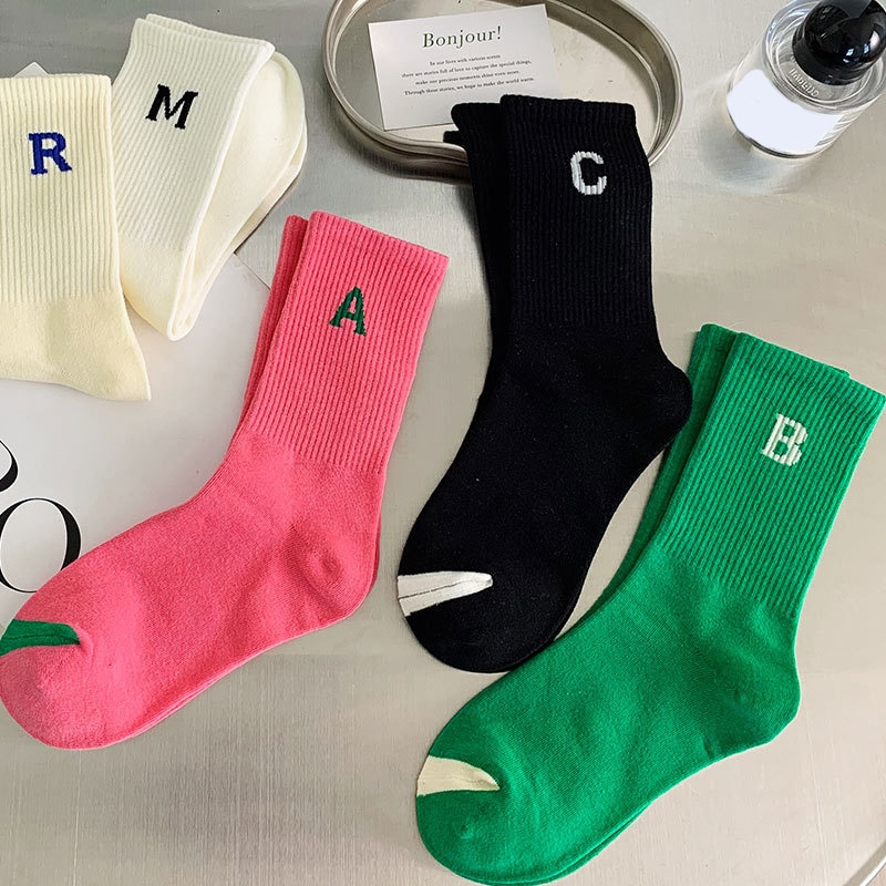 Hot Sale Autumn Winter Korean Colorful Letter Sports Crew Socks Cotton Breathable Fashion Men Women Hip Pop Street Socks