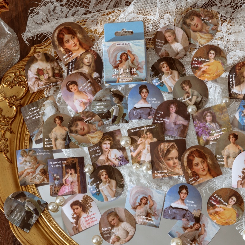 46PCS Box stickers Painting Girl Earthly angel Retro literary handbook diary Scrapbooking material seal sticker new 4CM